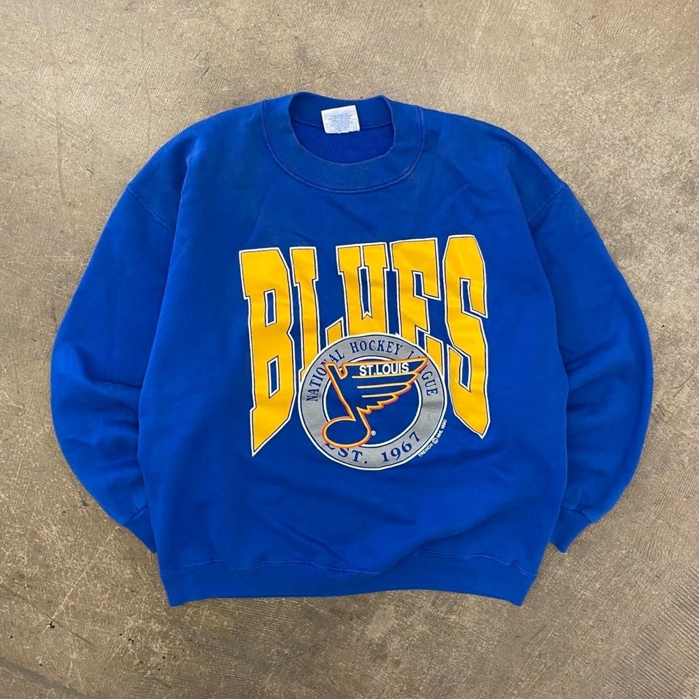 Vintage St. Louis Blues NHL Hockey 90s Trench Sports Sweatshirt Crewneck Large
